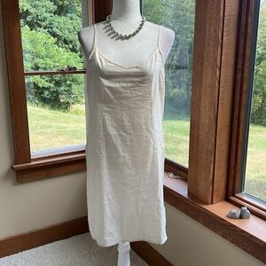 Anthropologie Beige Cream Cotton Chemise Slip Dress Lace Hem 4